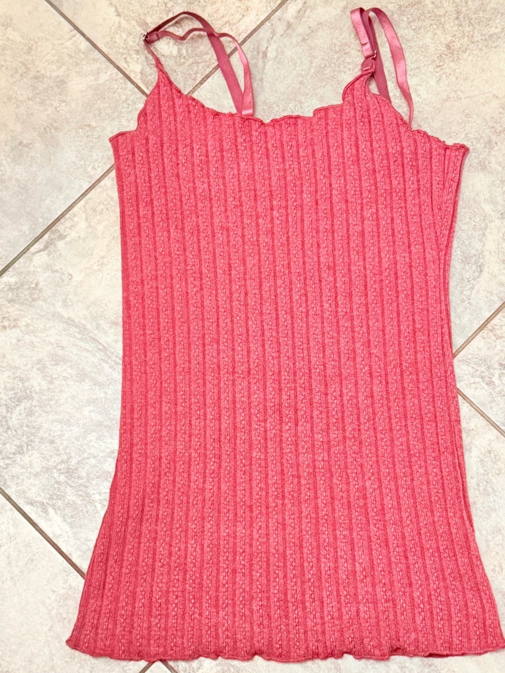 Ribbed Pink Adjustable-Strap Tank Top